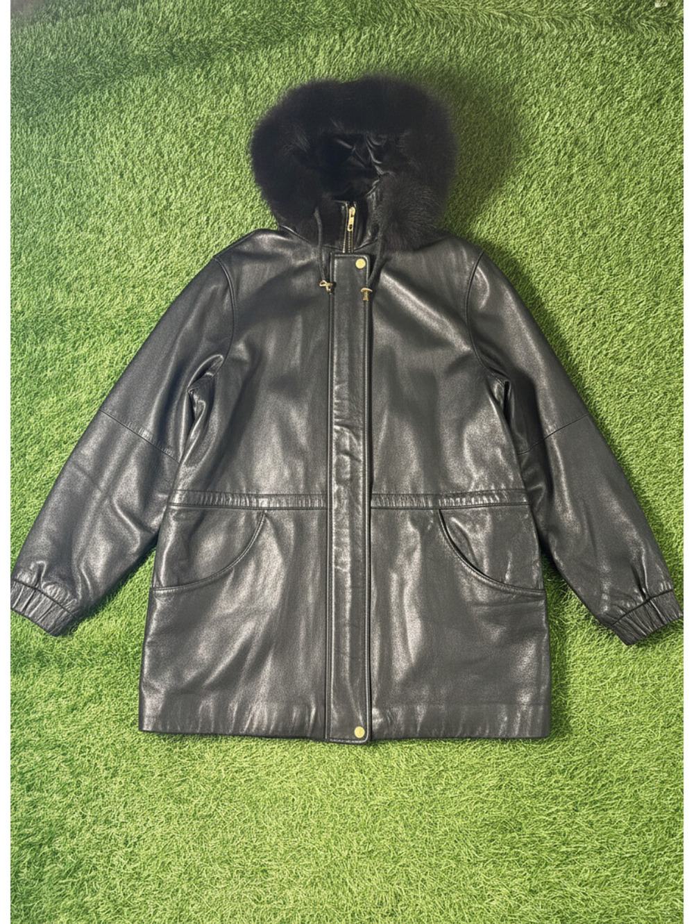 Vintage Worthington 100% Genuine Lambskin Hooded Coat Black Womens Large
